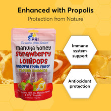 Load image into Gallery viewer, PRI Manuka Honey Lollipops with Propolis, Certified MGO 263+ - Throat Soothing, (12 Lollipops, 4oz)

