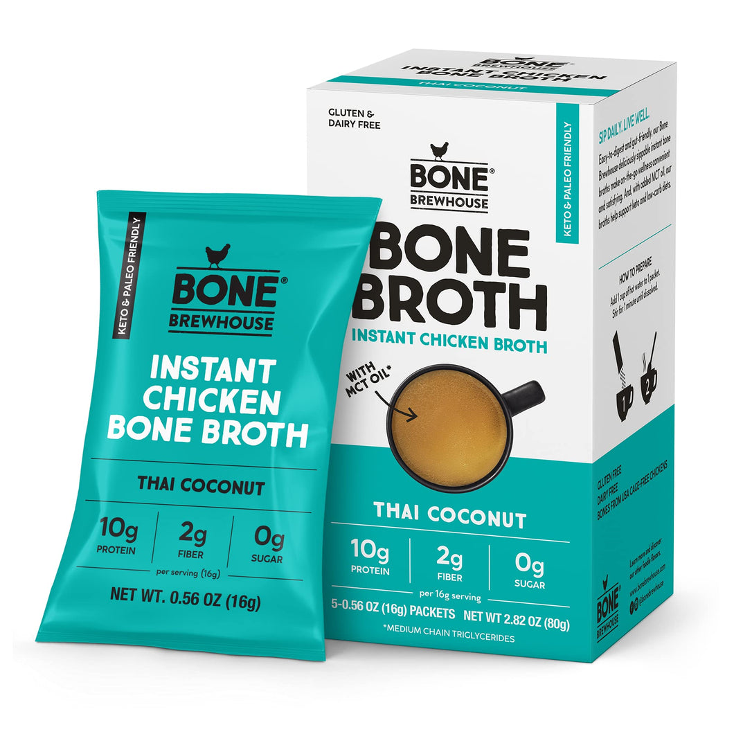 Bone Brewhouse - 9 Pack - Chicken Bone Broth Protein Powder - Thai Coconut Flavor