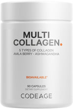 Load image into Gallery viewer, Codeage Multi Collagen Protein Capsules, Type I, II, III, V, X, Grass Fed &amp; Hydrolyzed Collagen Pills Supplement, All in One Collagen, Bone Broth, Amla Berry Source of Vitamin C, Non-GMO

