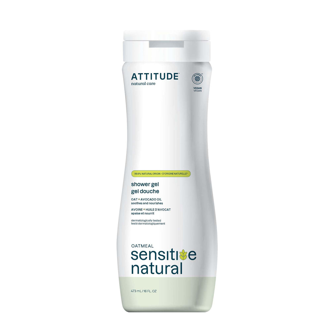 ATTITUDE Body Wash for Sensitive Skin with Oat and Avocado Oil, EWG Verified, Dermatologically Tested, Vegan, 16 Fl Oz