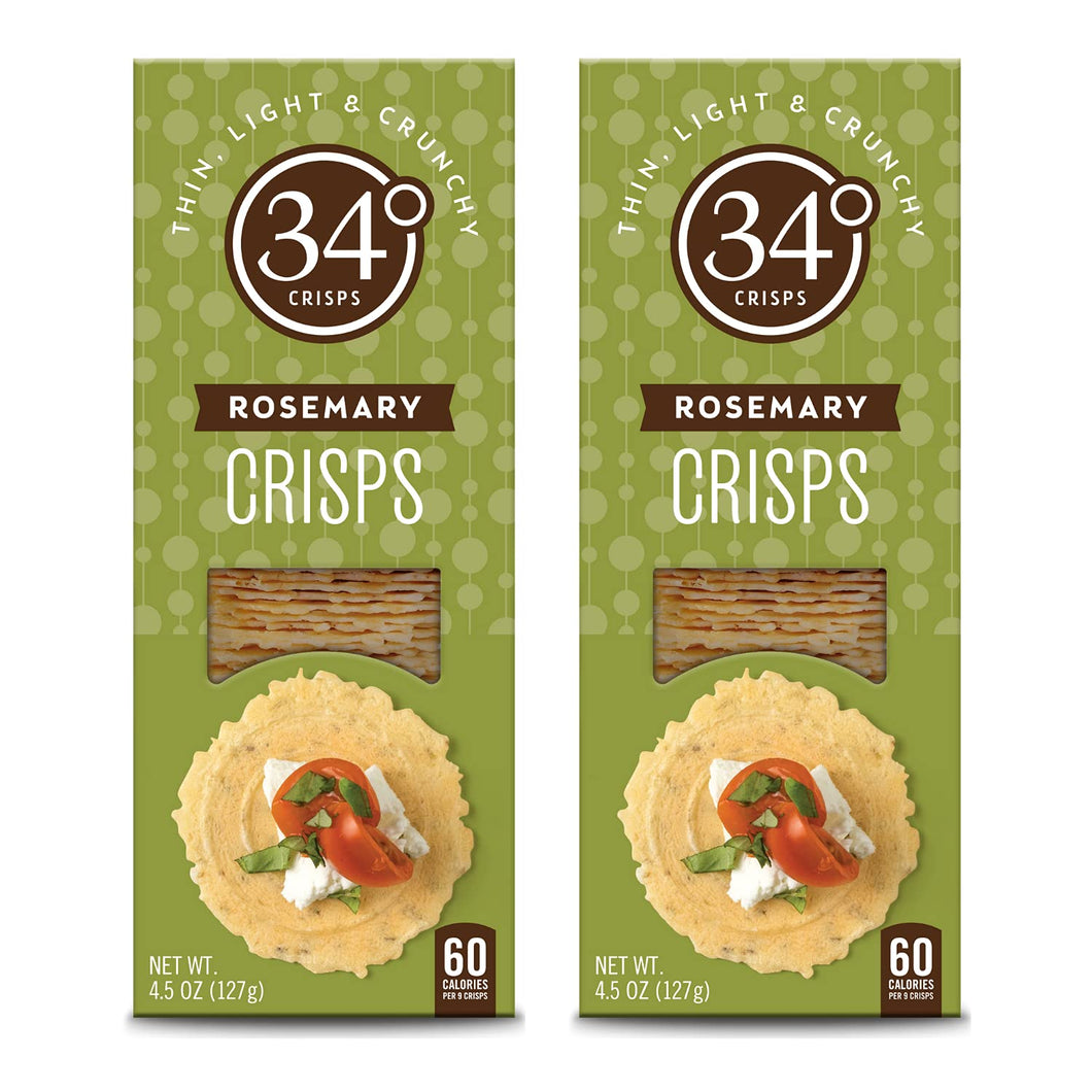 34 Degrees Crisps | Rosemary Crisps | Thin, Light & Crunchy Rosemary Crisps, 2 Pack (4.5oz)