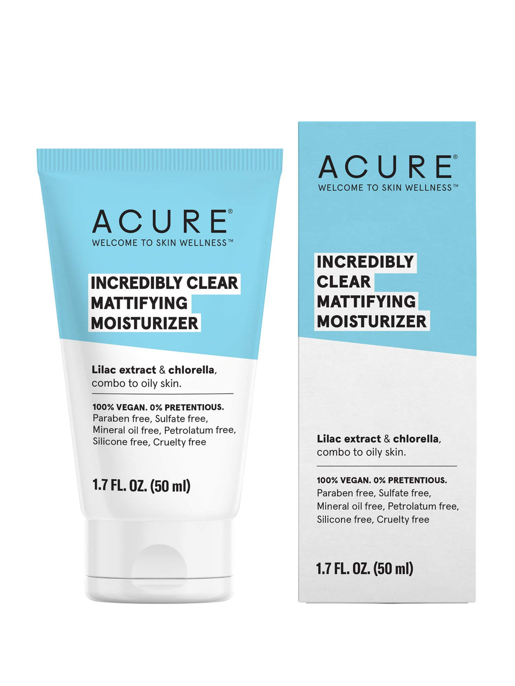 Acure Incredibly Clear Mattifying Face Moisturizer - Matte Finish Moisturizing Oil-Free Facial Cream Enriched with Lilac Extract & Chlorella -Achieve Skin Clarity, Smooth Texture & Pore Toning, 1.7 oz