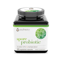 Load image into Gallery viewer, Youtheory Spore Probiotic for Digestive Health, Gluten Free, Dairy Free, Soy Free Probiotics for Women and Men, No Refrigeration Required, 60 Capsules

