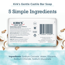 Load image into Gallery viewer, Kirk&#39;s Castile Bar Soap Clean Soap for Men, Women &amp; Children | Premium Coconut Oil | Sensitive Skin Formula, Vegan | Fragrance-Free/Unscented | 4 oz. Bars - 3 Pack
